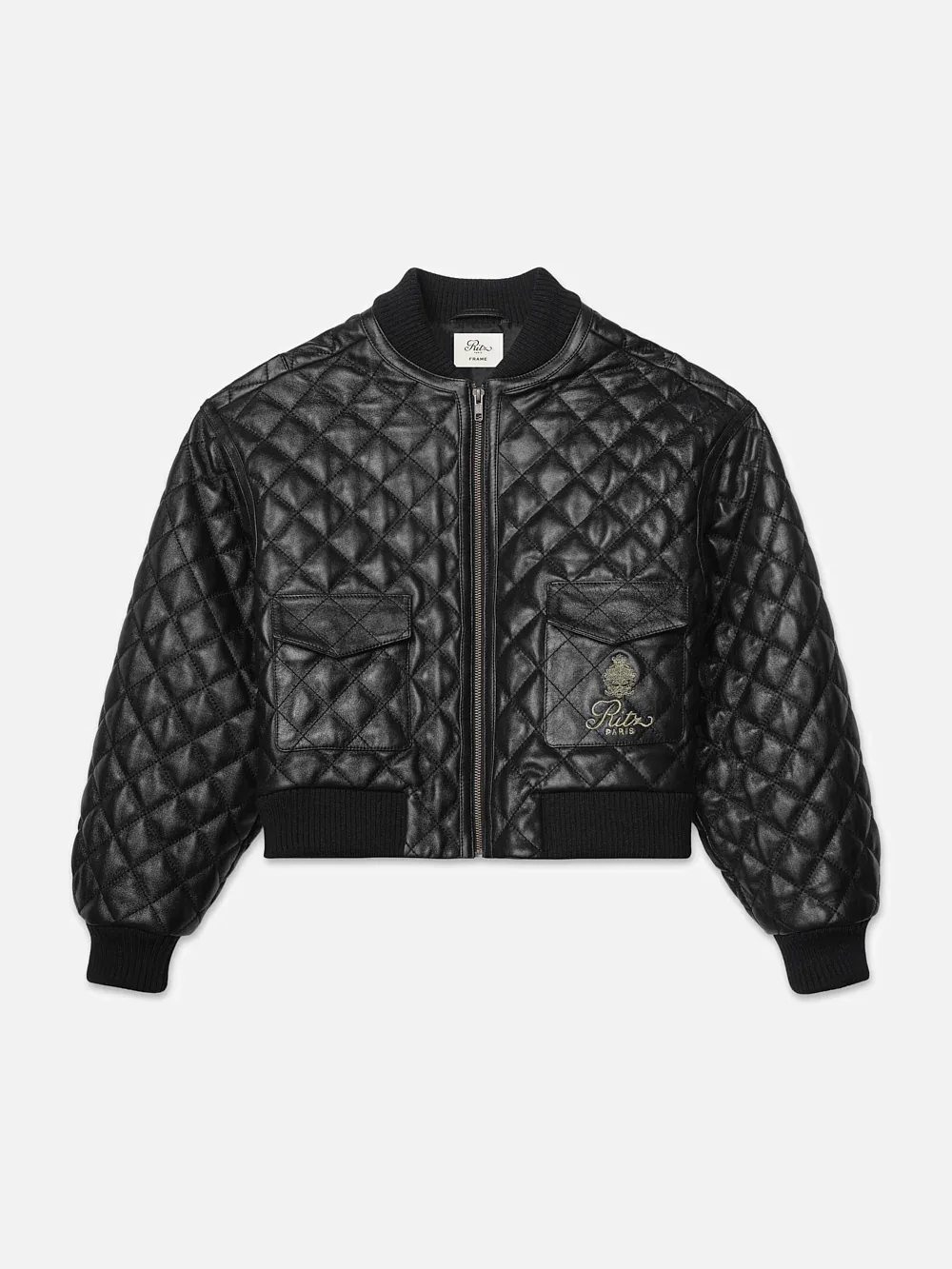 Ritz Quilted Leather Bomber Jacket Black by FRAME