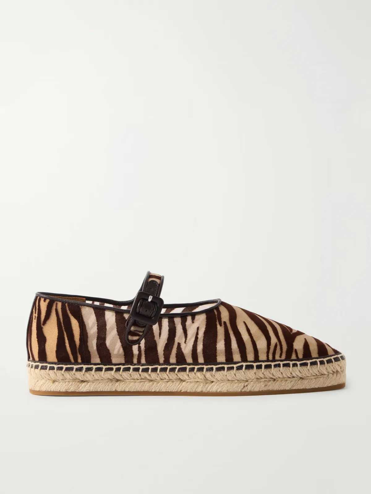 - Leather-trimmed Flocked Mesh Ballet Flats -