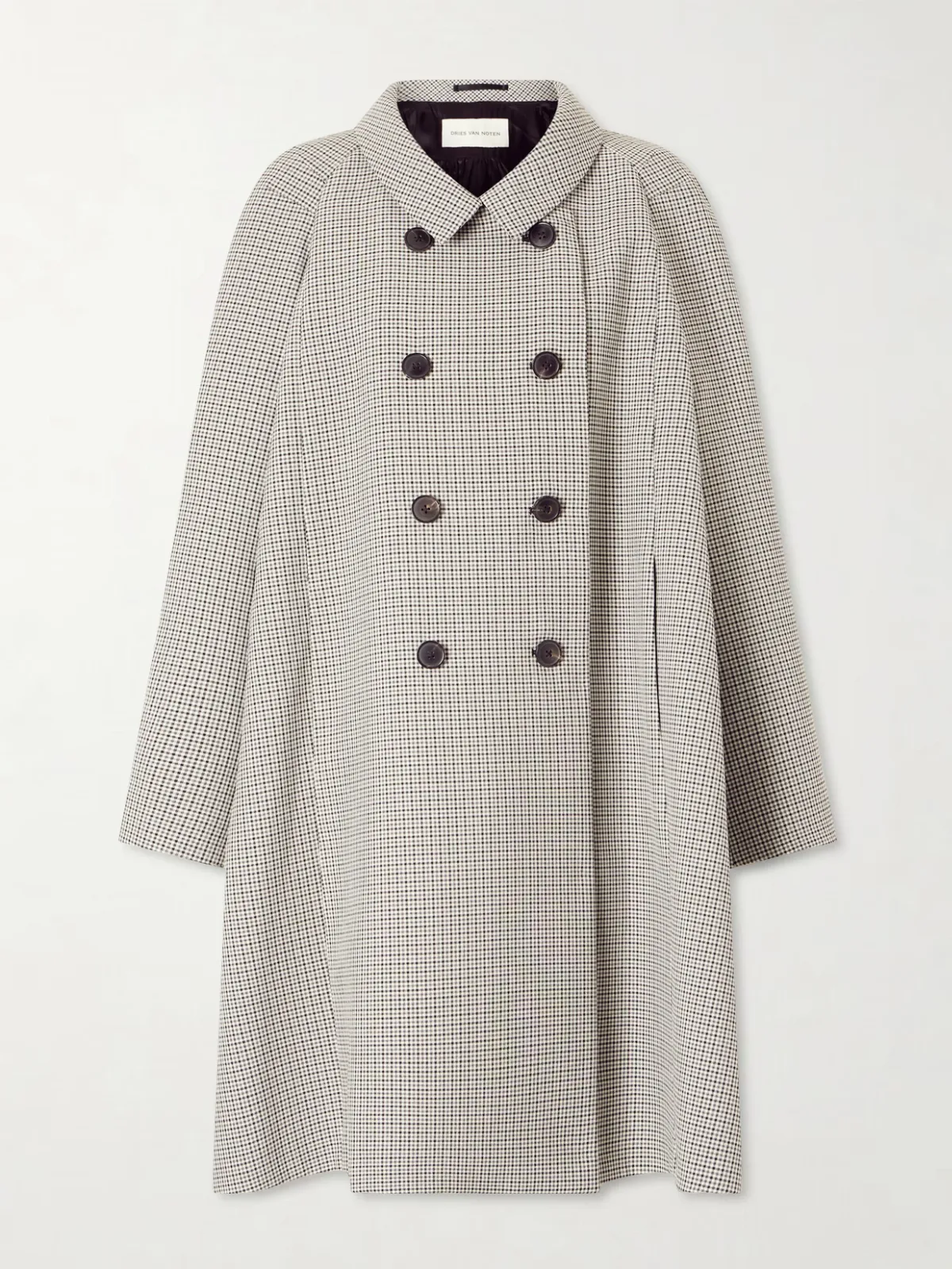 - Double-breasted Checked Woven Coat - by Dries Van Noten