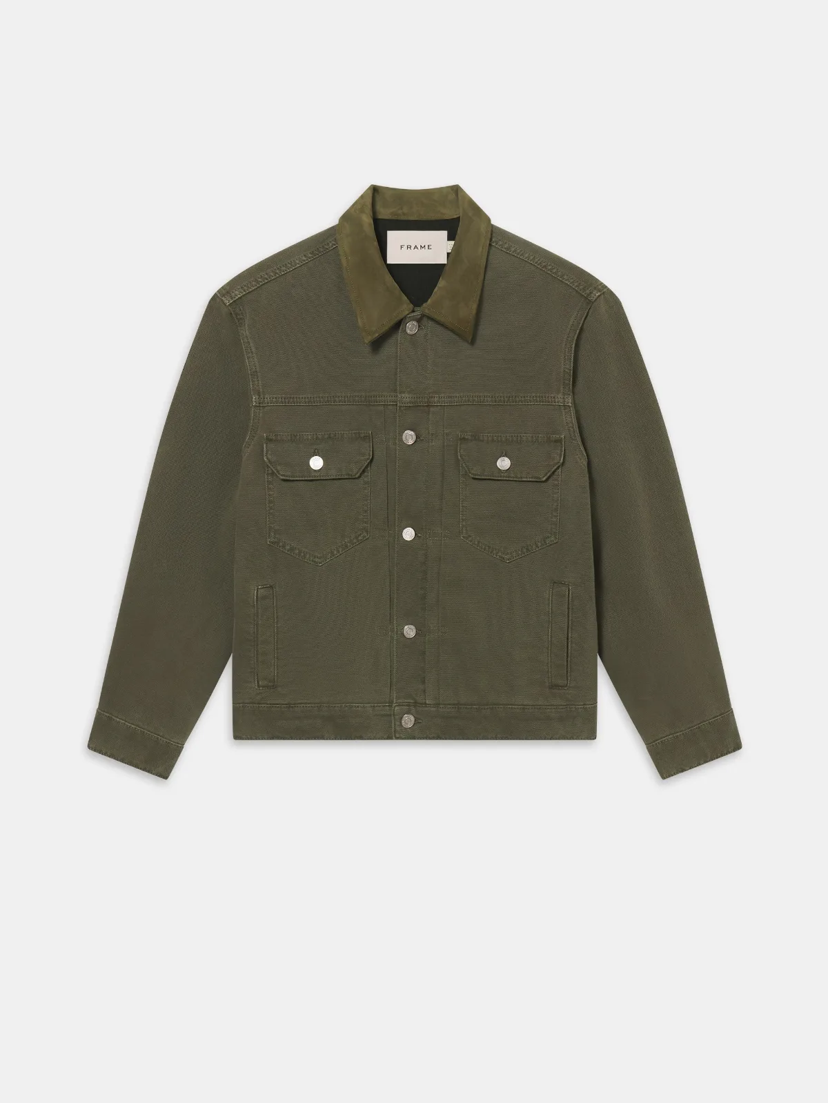 Canvas Trucker Jacket Antique Dark Olive by FRAME