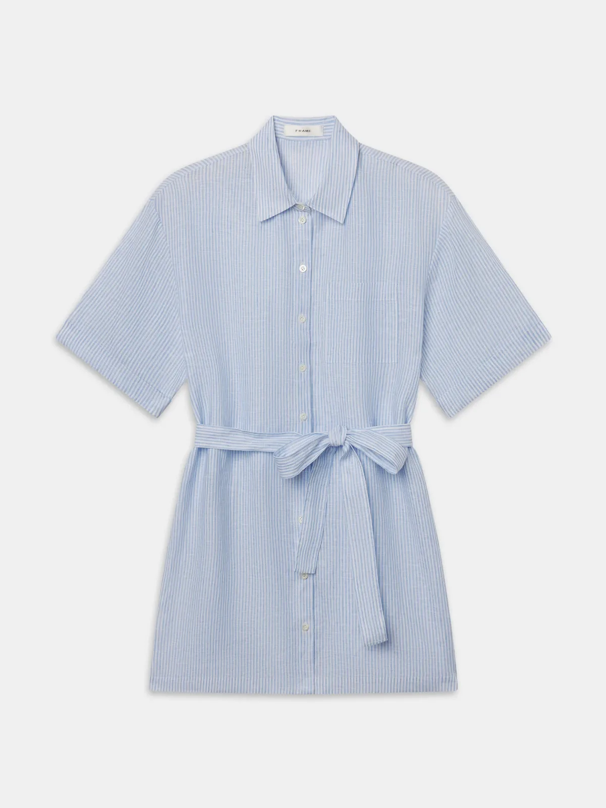 The Linen Belted Dress Chambray Blue Multi by FRAME