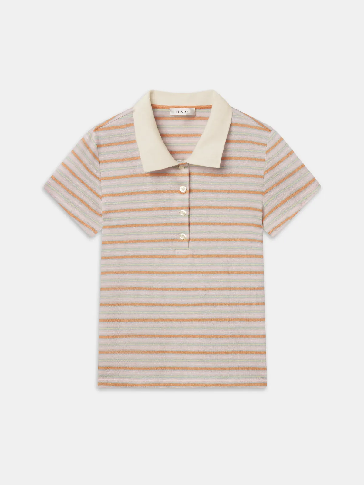 The Stripe Polo Pink Sand Multi by FRAME