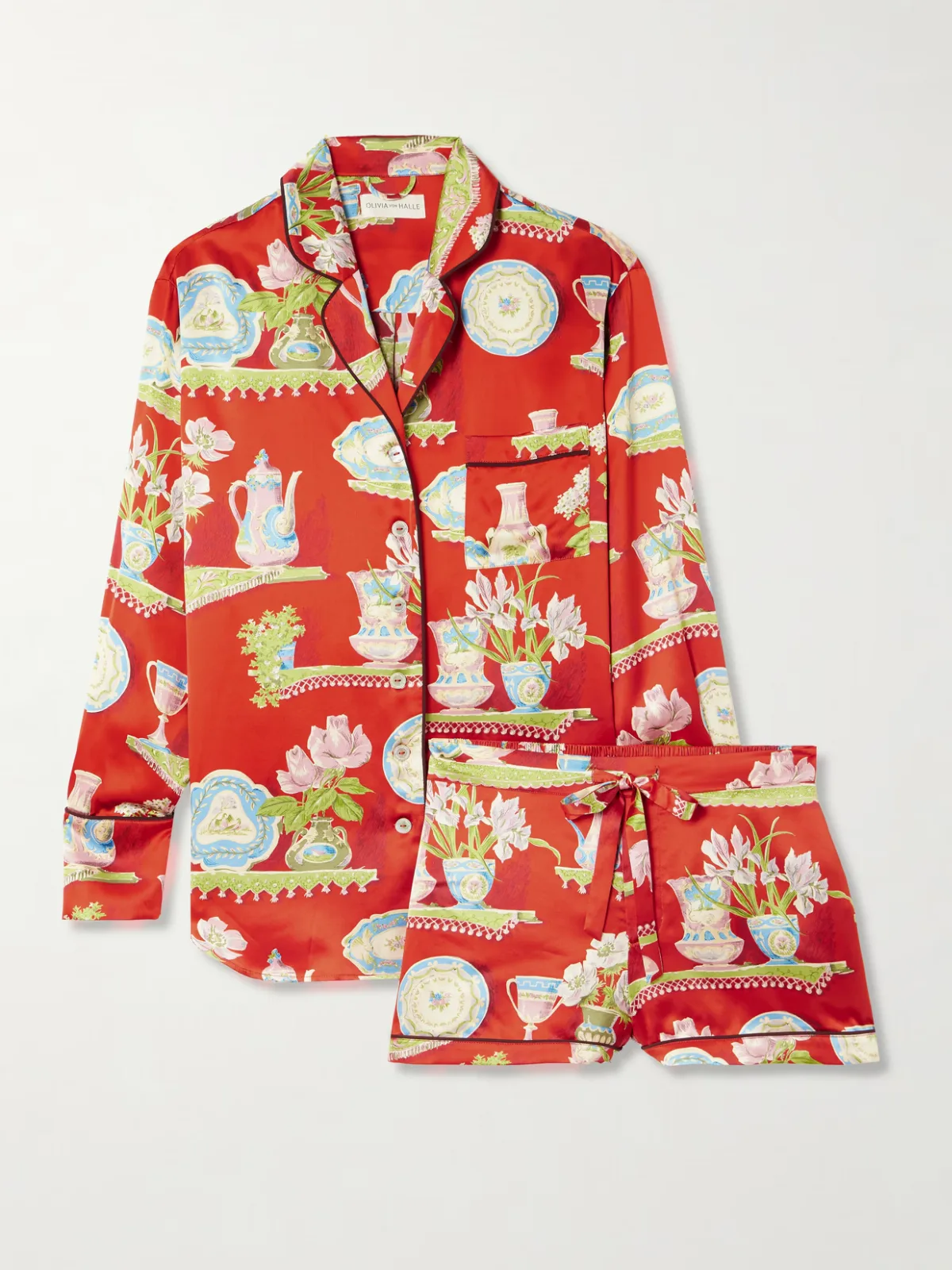 - Alba Piped Printed Silk-satin Pajamas -