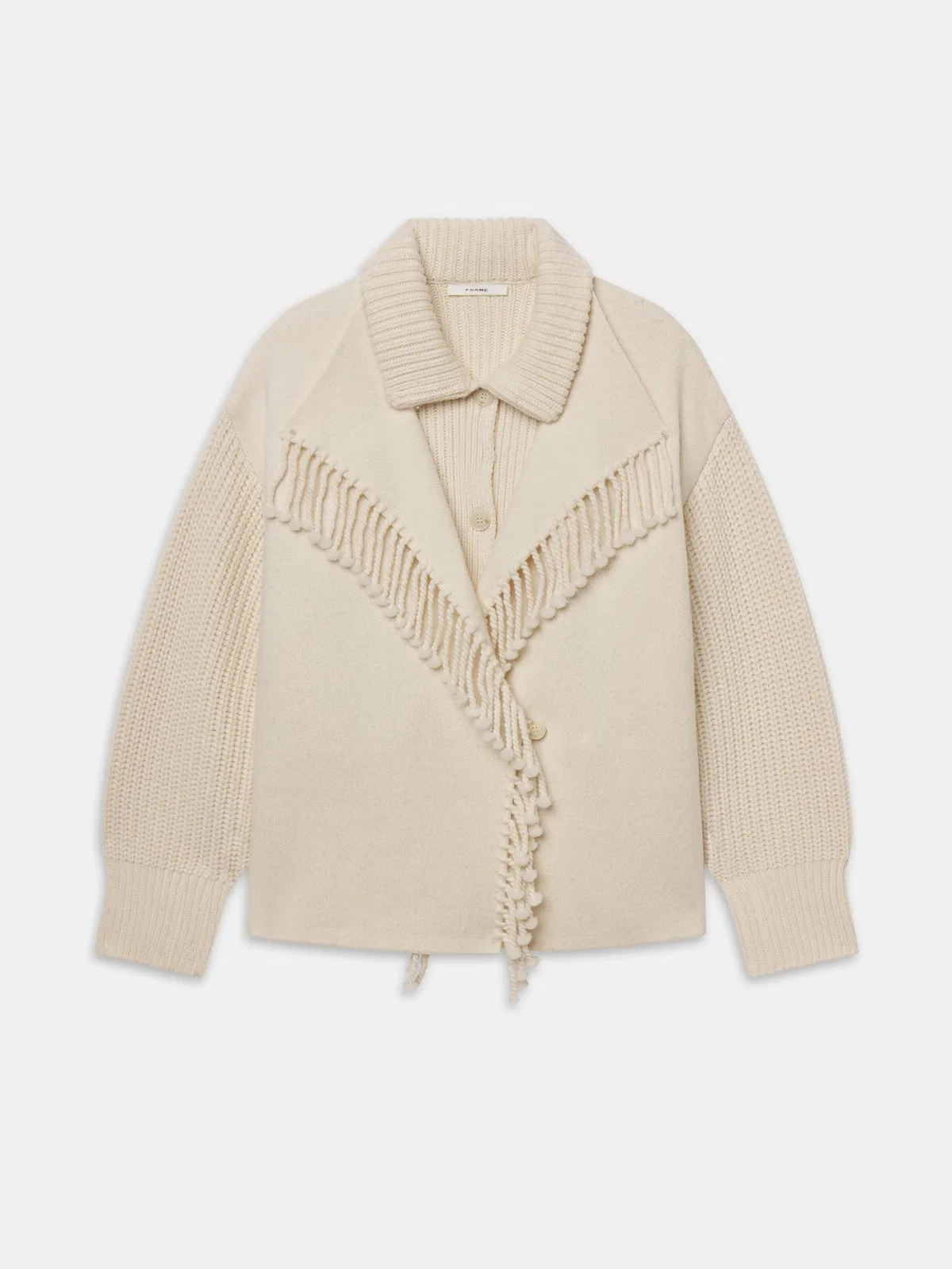 The Cropped Jacquard Fringe Coat Ecru by FRAME