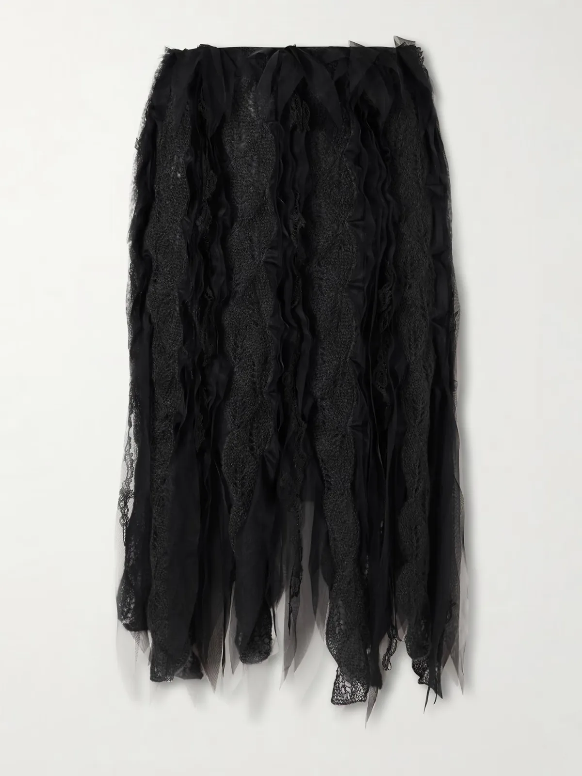 - Tulle-trimmed Brushed-knit Midi Skirt -