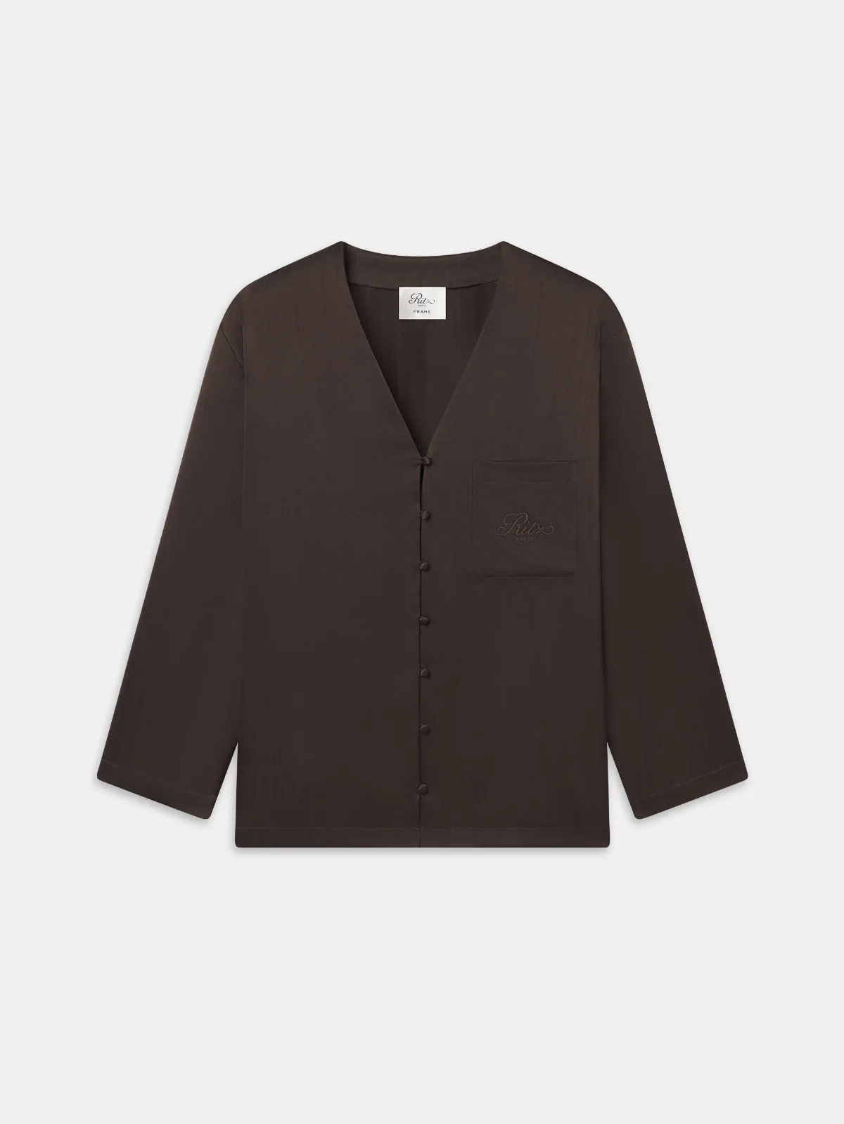 The Ritz Satin Pajama Shirt Brown Shadow Stripe by FRAME