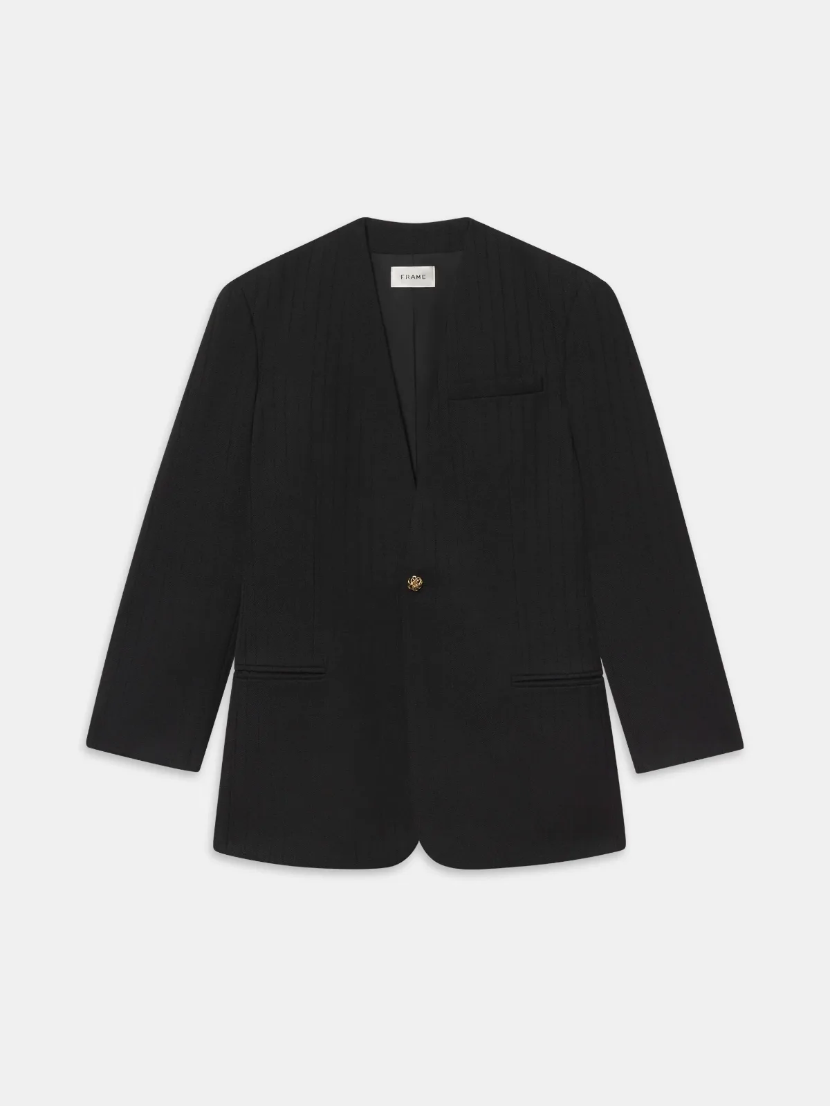 The Collarless Blazer Black Shadow Stripe