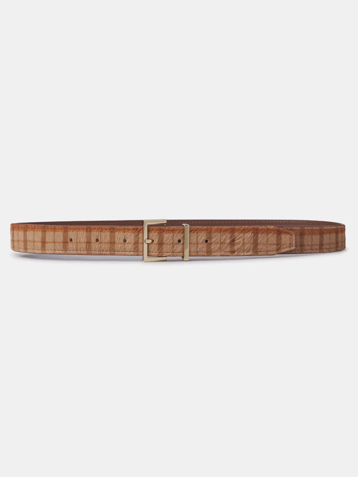 The Pony Square Buckle Belt Taupe Multi Plaid by FRAME