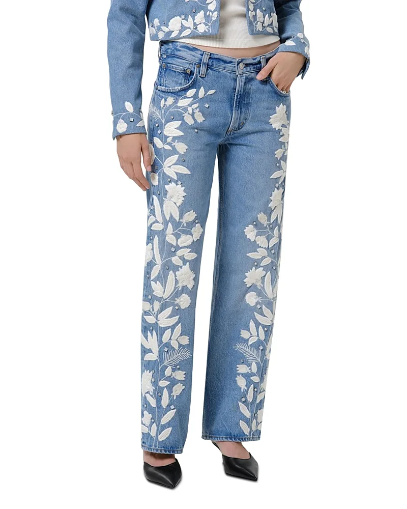 Lindz Floral Embroidered Easy Straight Jeans in Cupid