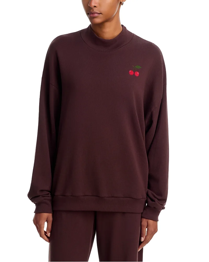 Nola Red Cherry Mock Neck Cotton Sweatshirt