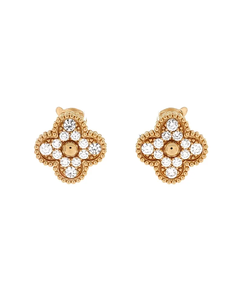 Pre-Owned Van Cleef & Arpels Vintage Alhambra Earrings 18K Gold with Diamonds