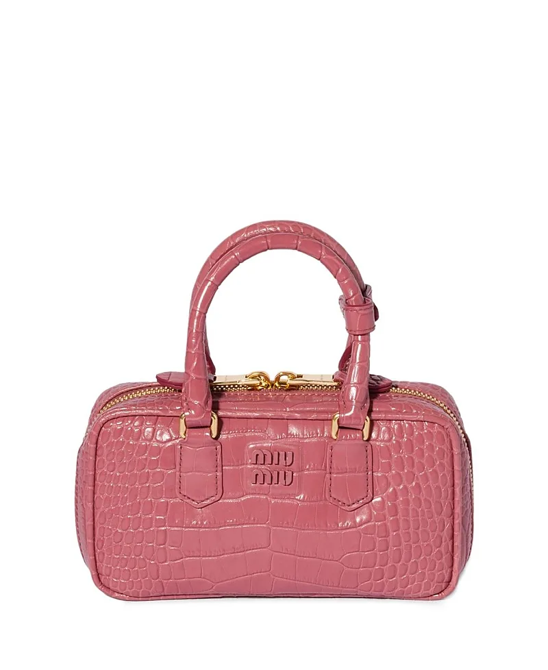 Mini Arcadie Bag in Crocodile Embossed Leather by Miu Miu