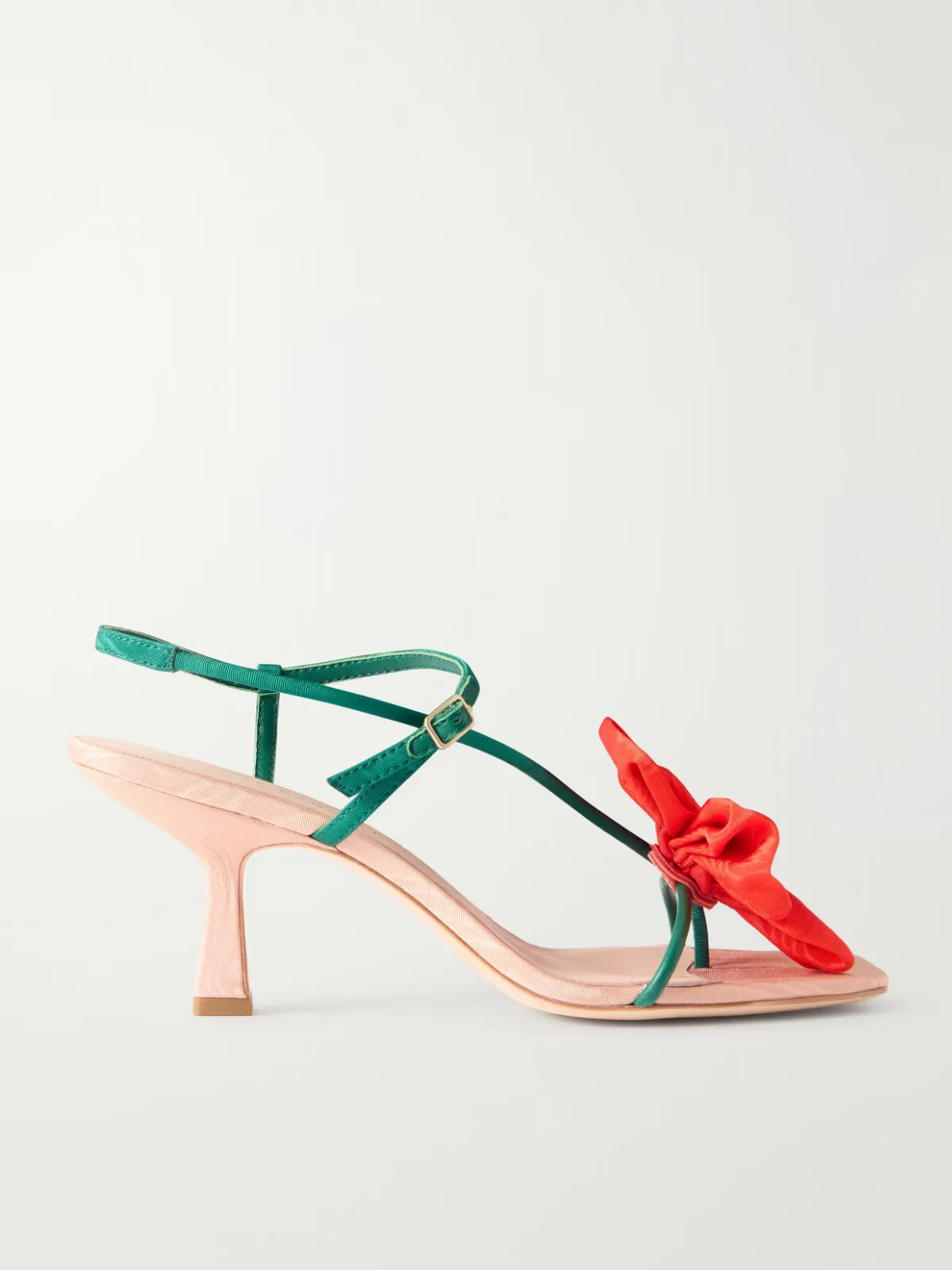 - Frank Appliquéd Leather-trimmed Grosgrain Slingback Sandals -