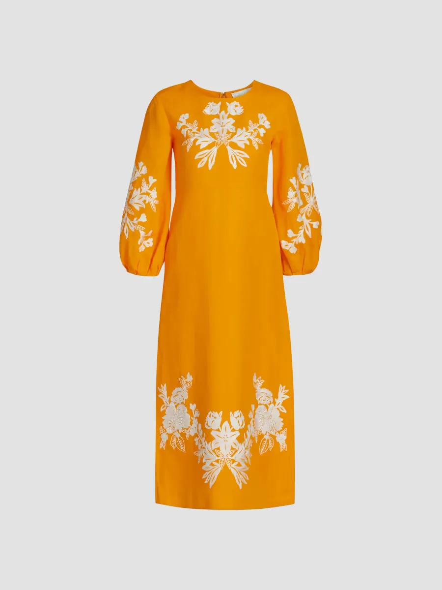 Amaira Embroidered Linen-Blend Midi-Dress