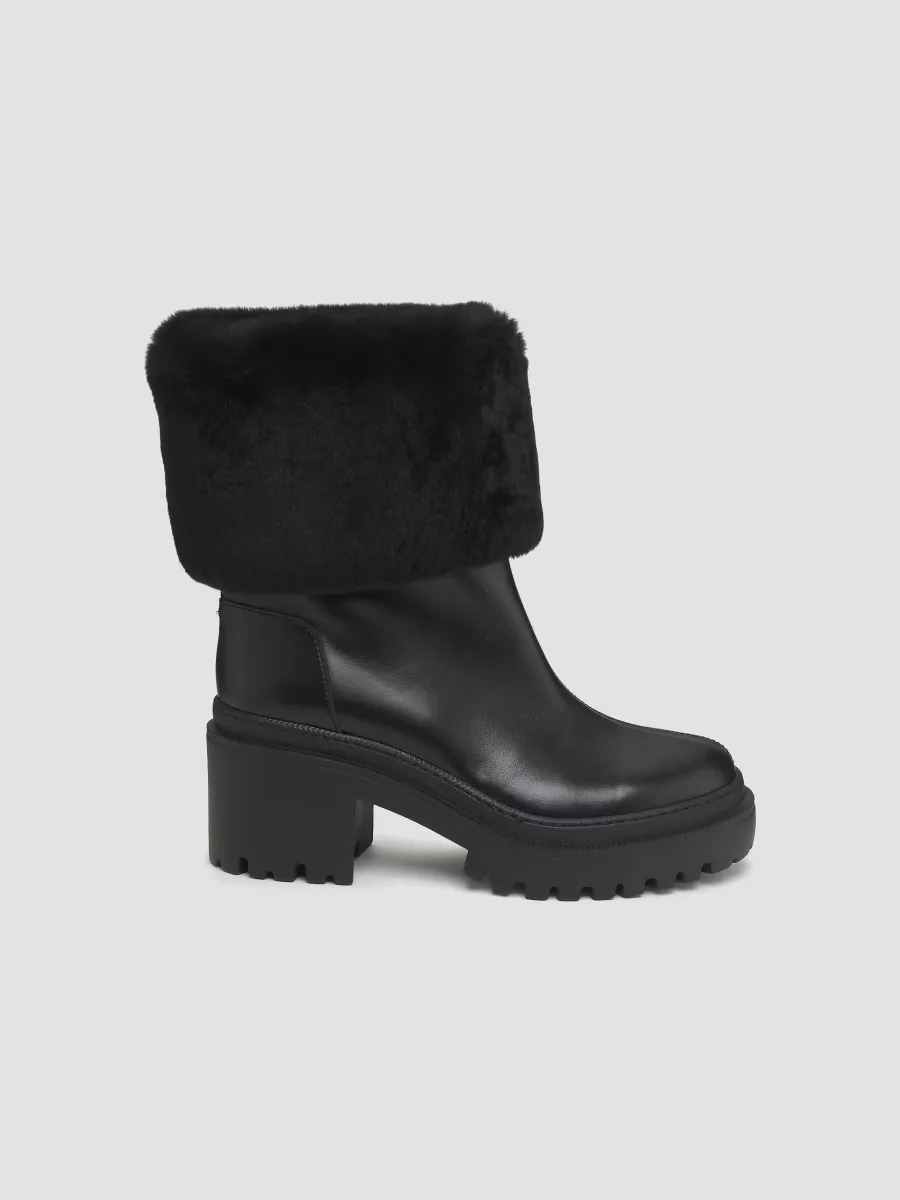 70MM Shearling-Cuff Leather Platform Booties by Giuseppe Zanotti