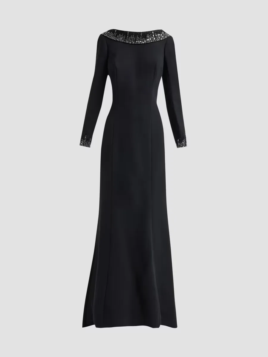 Teri Jon by Rickie Freeman Beaded Crepe Gown