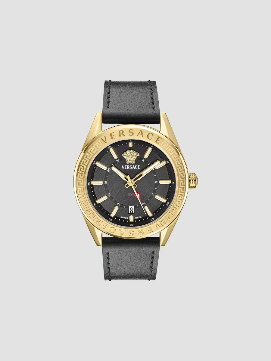 V-Code GMT Leather Watch 42MM by Versace
