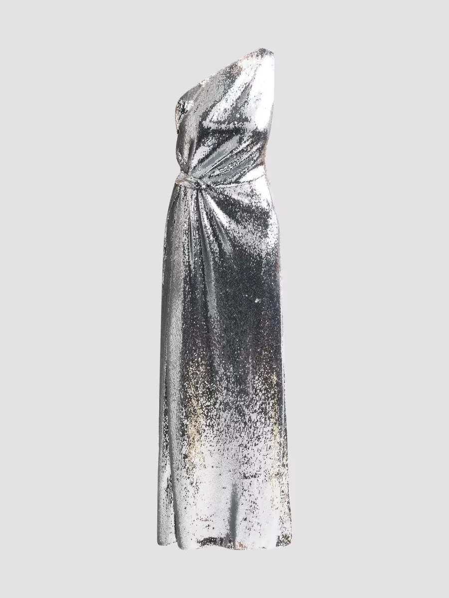 Porsha Sequin Knot One-Shoulder Gown