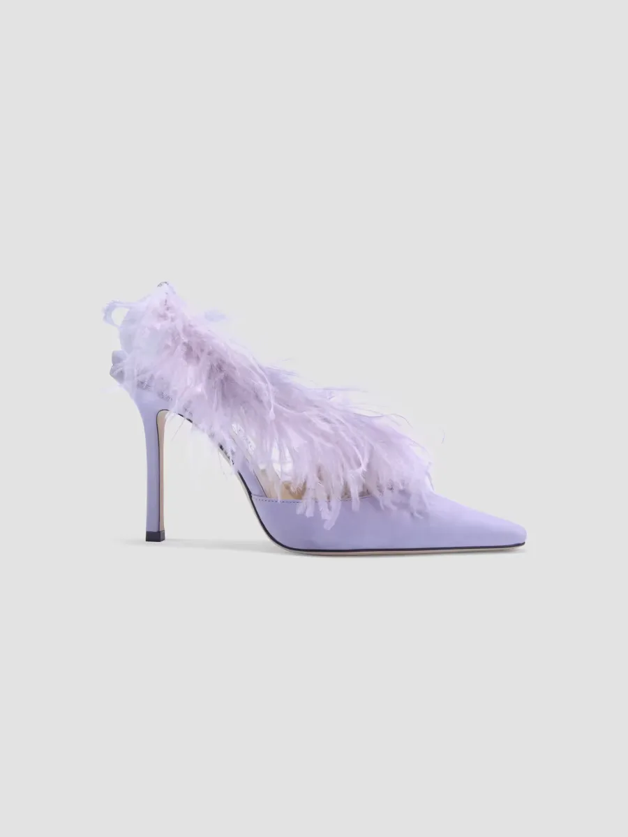 Rou 85MM Suede & Feather Heels by Jimmy Choo