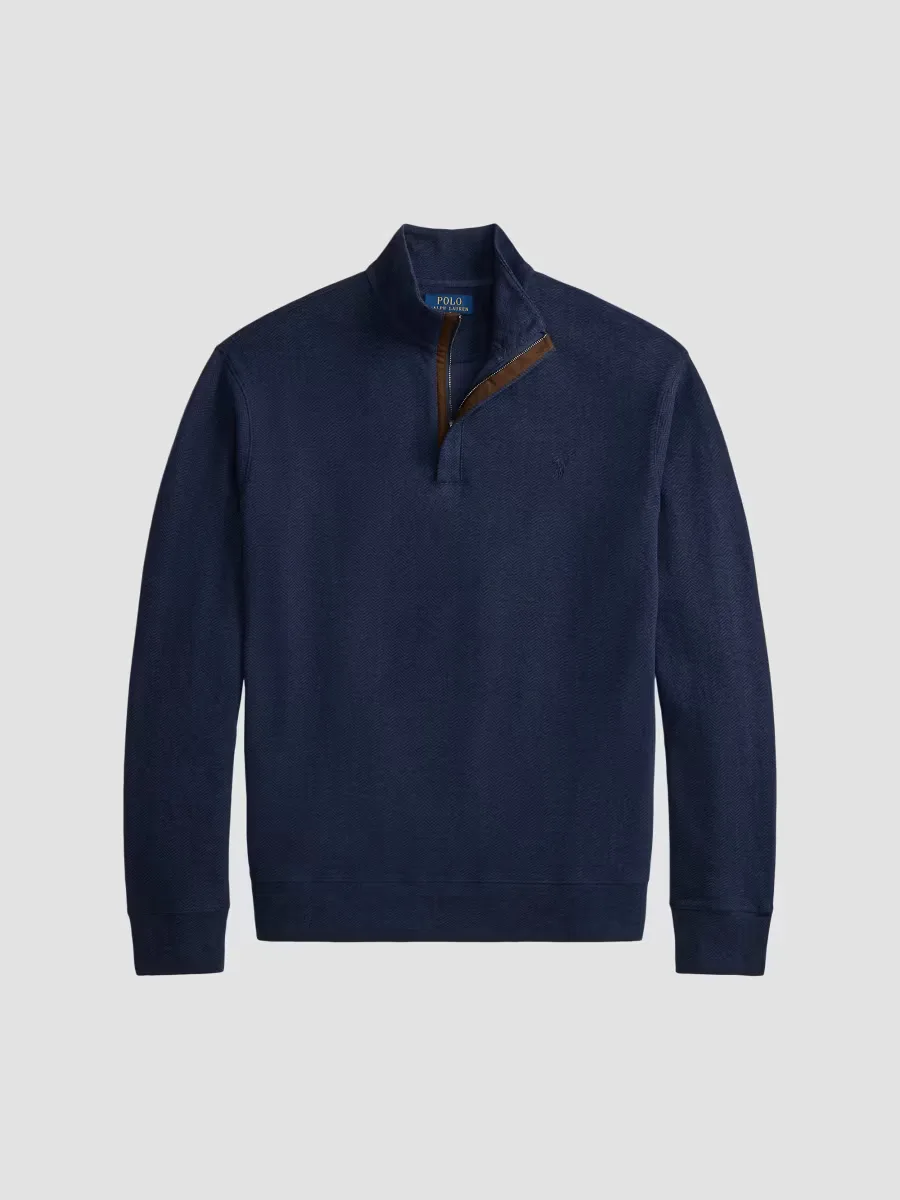 Herringbone-Print Jersey Quarter-Zip Sweater