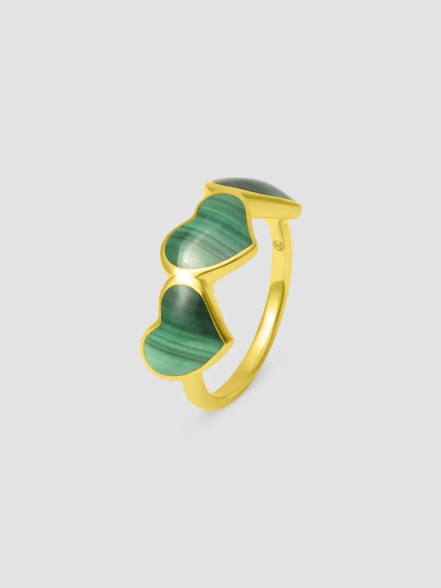 18K-Yellow-Gold Vermeil & Malachite Triple-Heart Ring by Jan Leslie