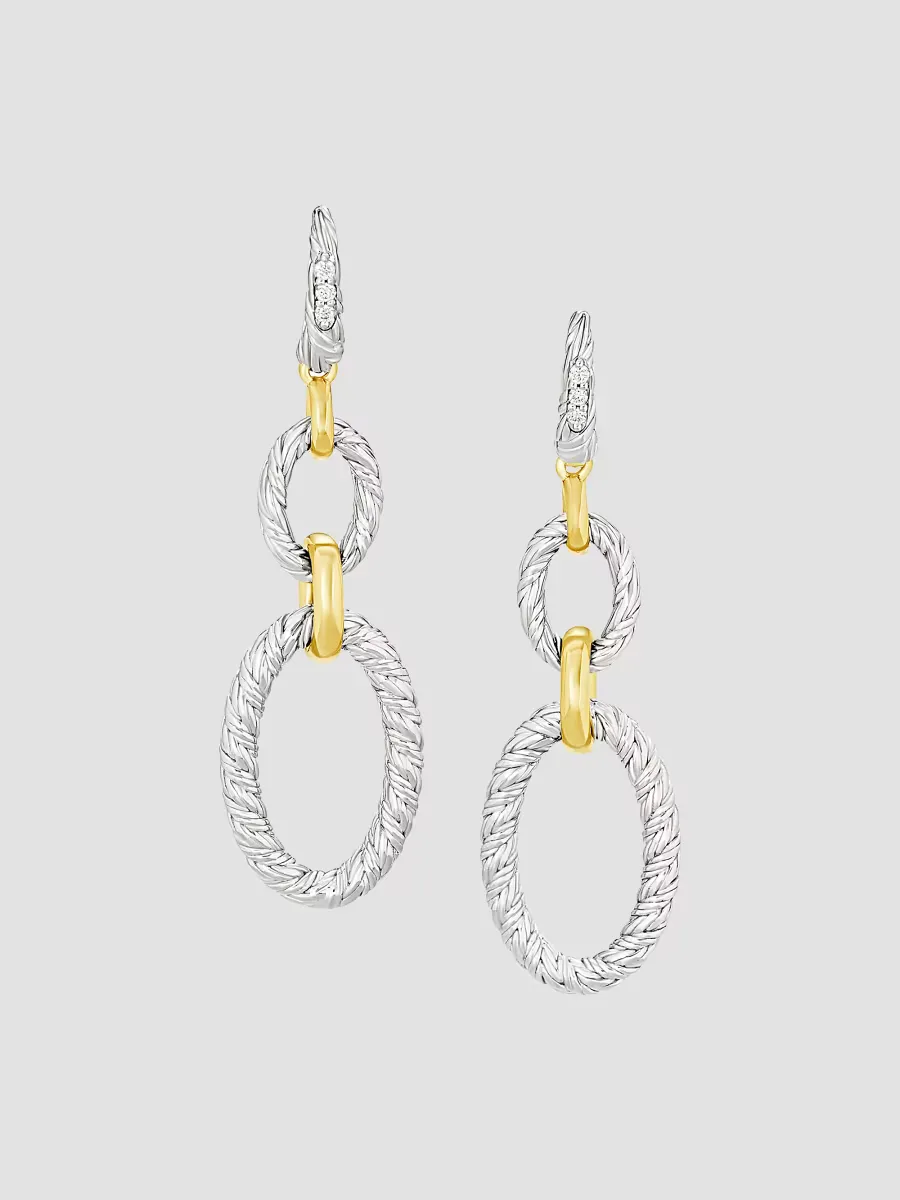 Sterling Silver & 18K Yellow Gold Oval-Link Chain Earrings