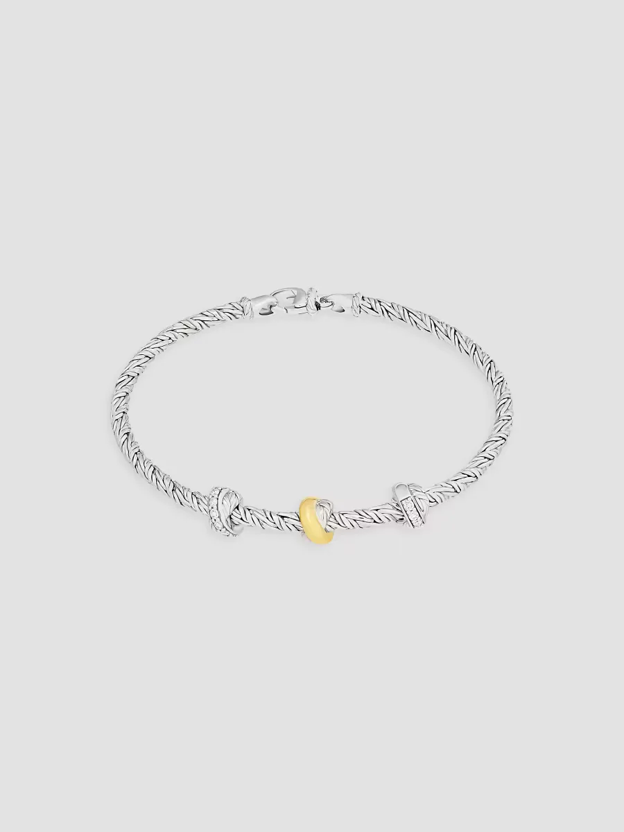 Sterling Silver, 18K Yellow Gold & 0.18 TCW Diamond Foxtail Chain Bracelet