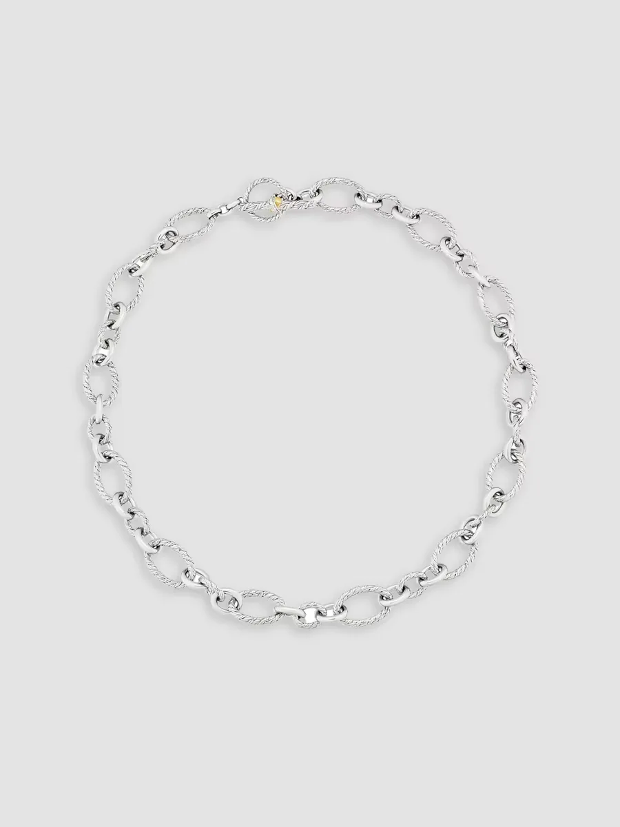 Sterling Silver, 18K Yellow Gold & 0.005 TCW Diamond Oval-Link Chain Bracelet by Jan Leslie