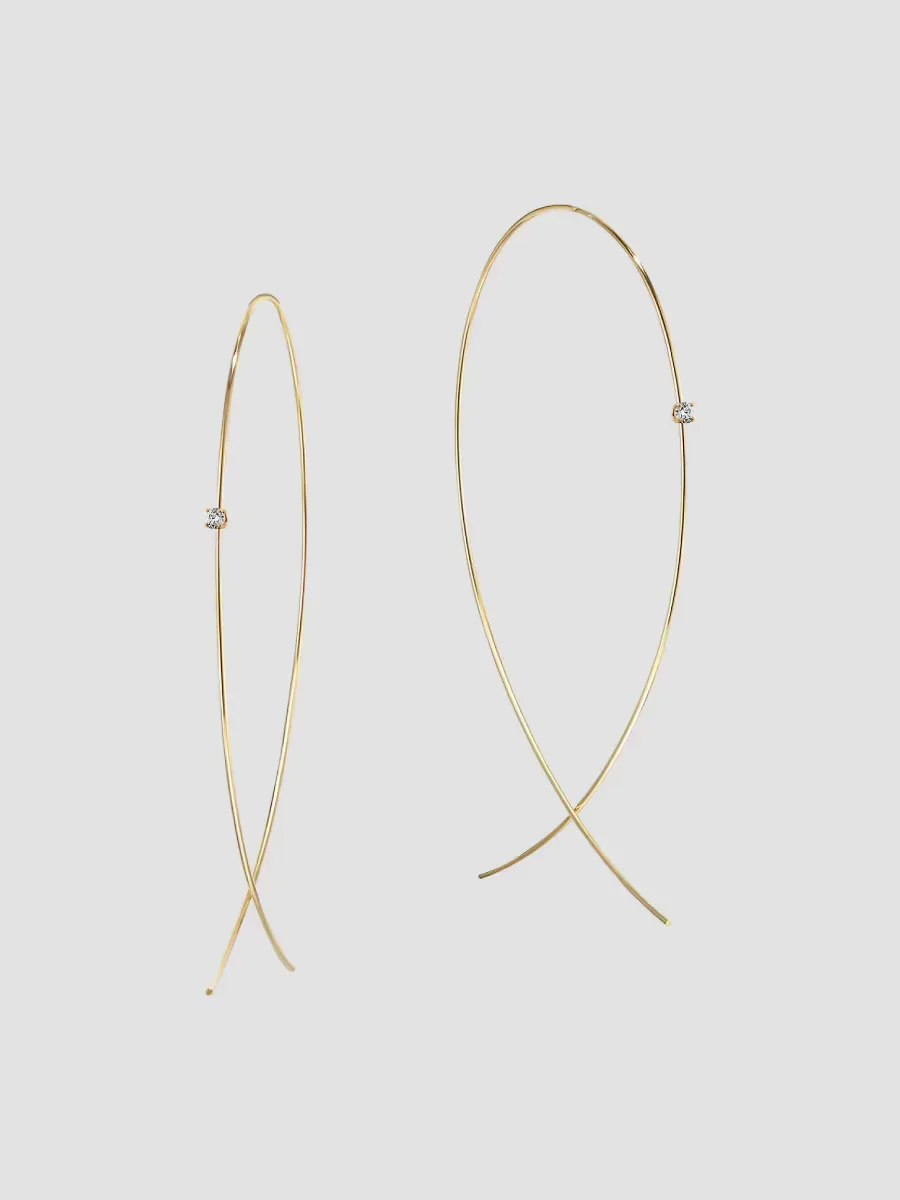 14K Yellow Gold & Diamond Large Wire Upside Down Hoops by Lana