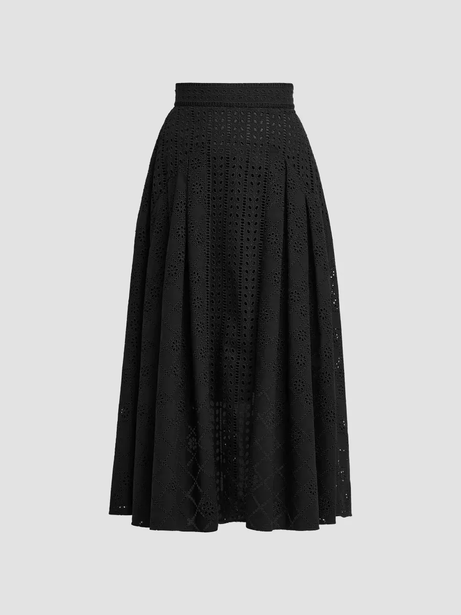 Eyelet Cotton-Blend Midi-Skirt