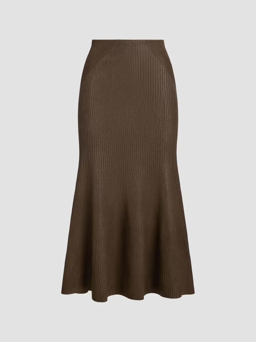Adrianna Foiled Rib-Knit Sweater Skirt