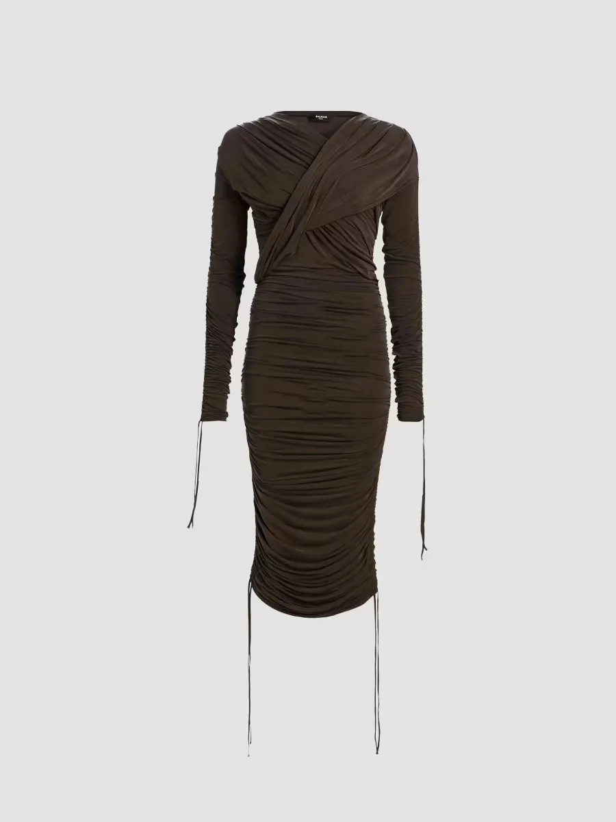 Draped Jersey Midi-Dress