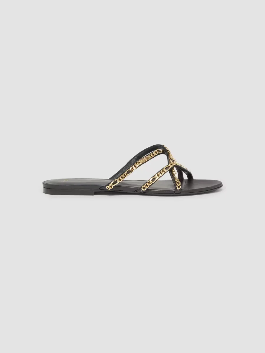 Chain-Embellished Leather Slide Sandals by Balmain