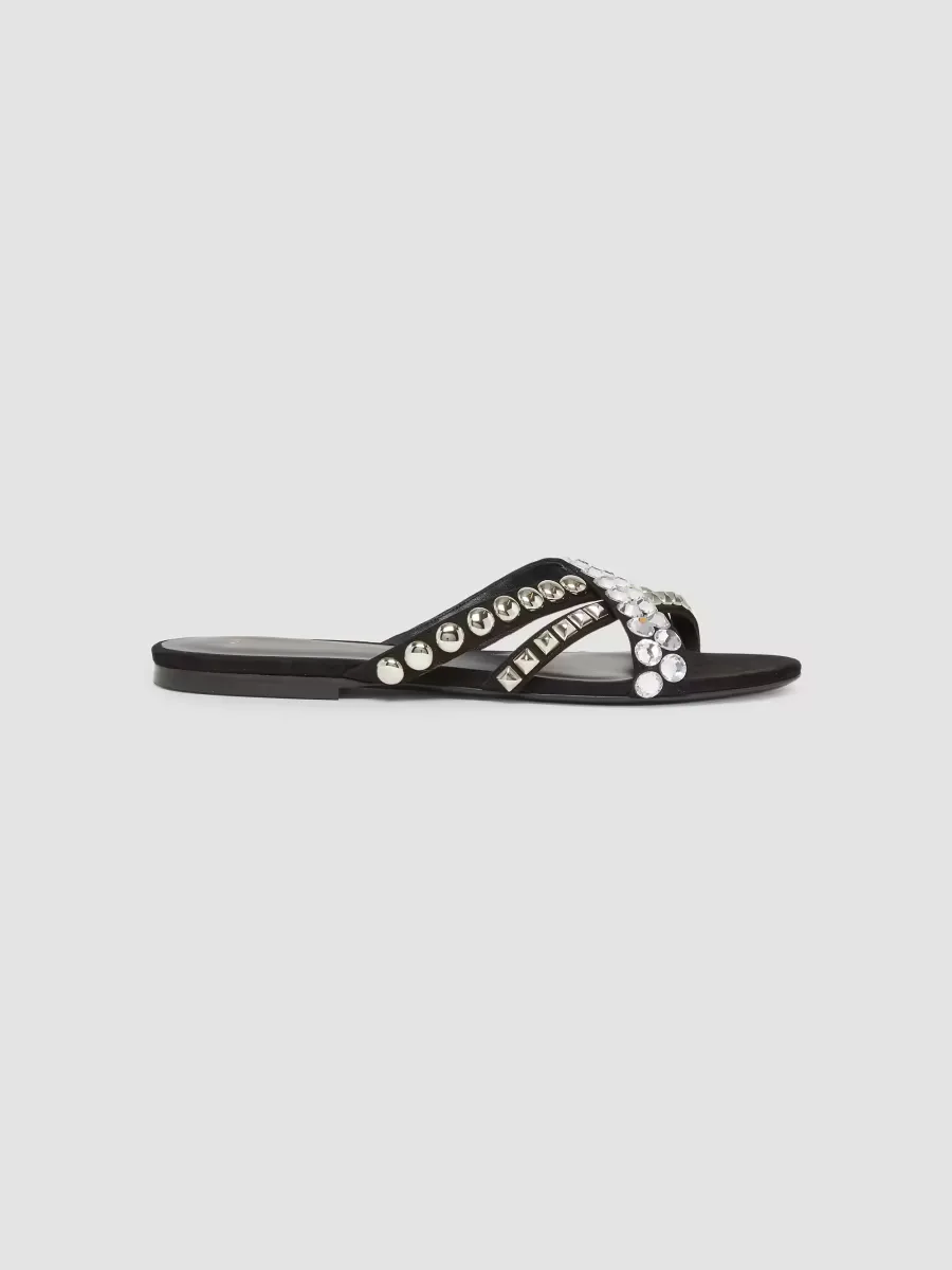 Crystal- & Stud-Embellished Suede Slide Sandals by Balmain