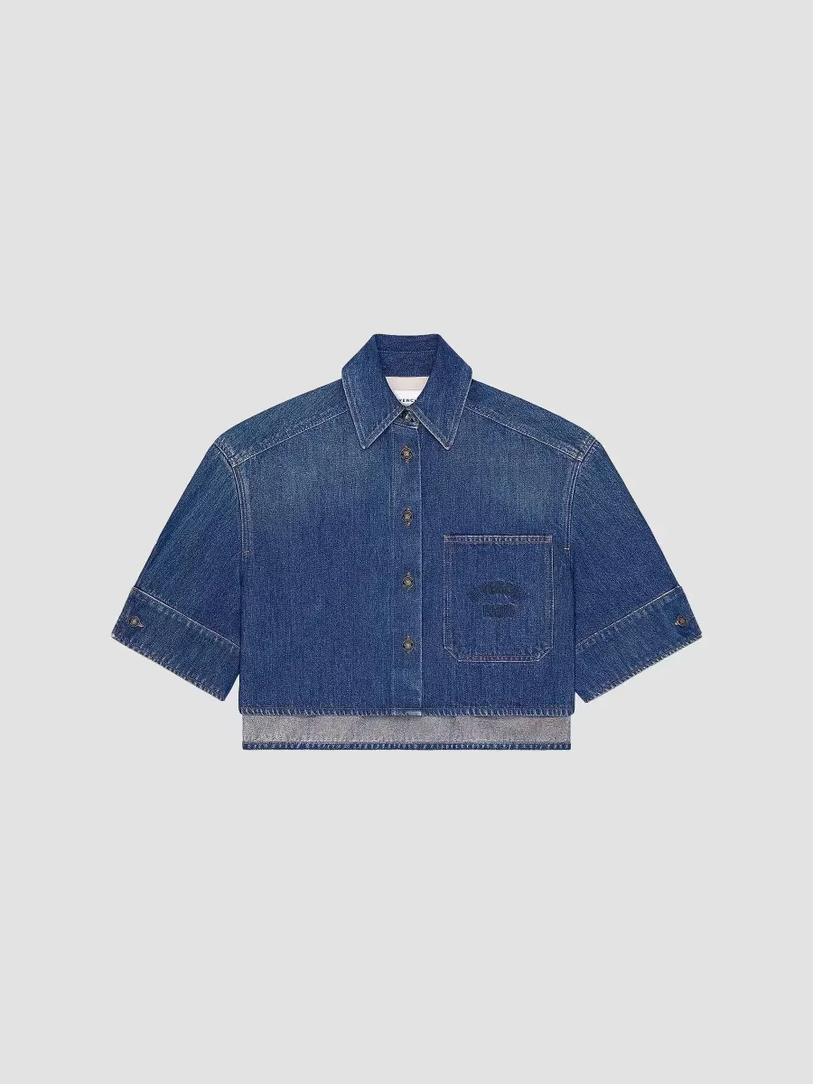 Cropped Cocoon Shirt in Medium Clue Denim