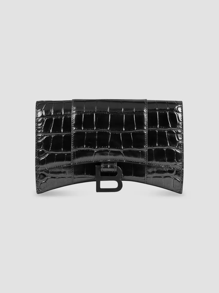 Hourglass Crocodile Embossed Wallet on Chain by Balenciaga