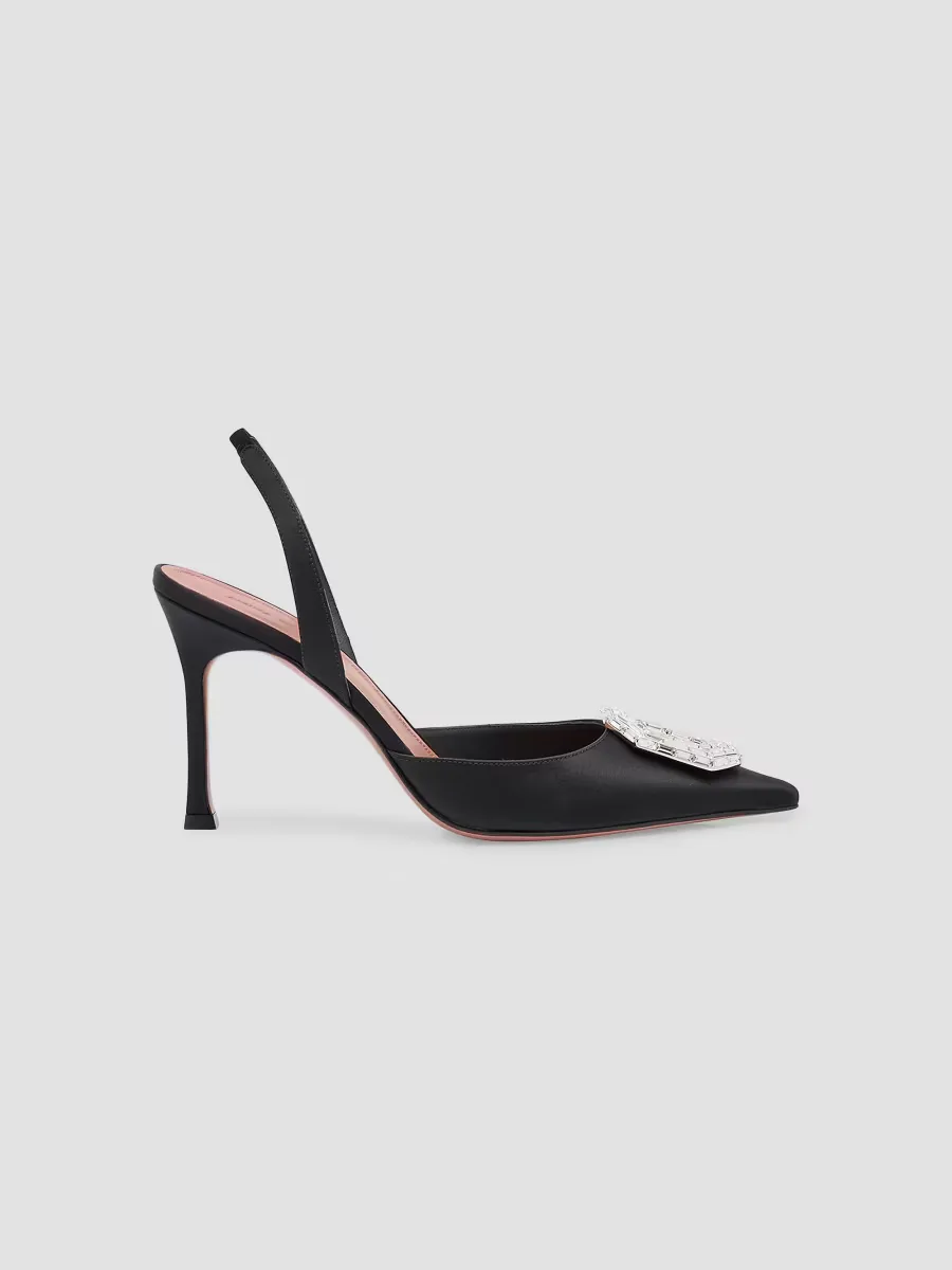 Camelia 90MM Embellished Satin Slingback Pumps by Amina Muaddi