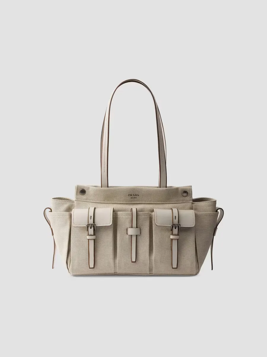 Route Large Canvas and Leather Tote Bag by Prada