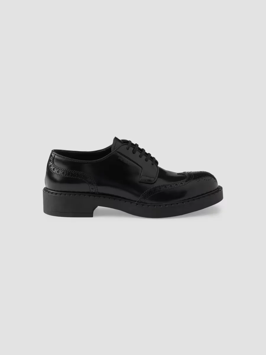 Chocolate Brushed Leather Derby Brogues by Prada