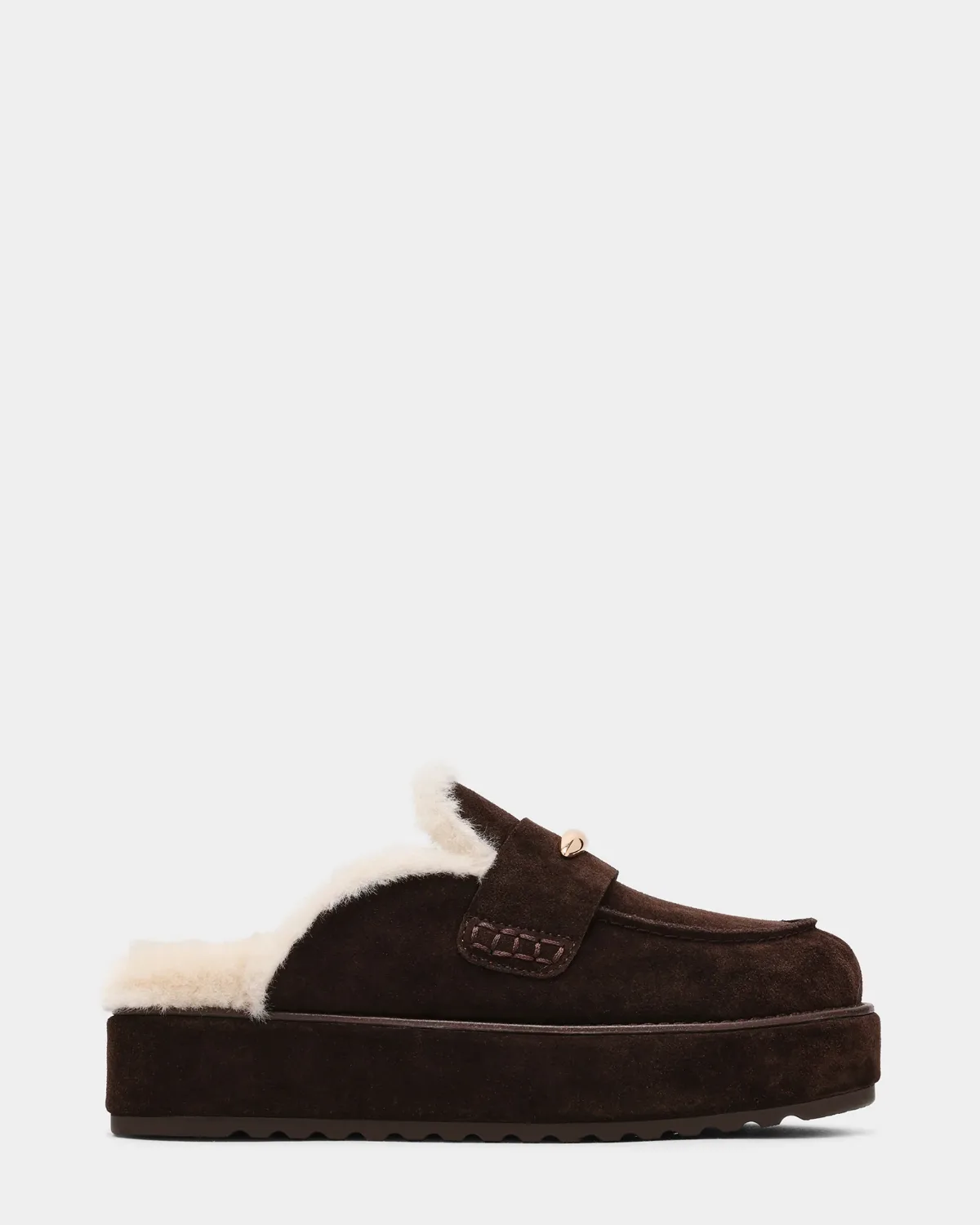 Mobin Mule Flats - Brown Suede - Faux Fur by Steve Madden