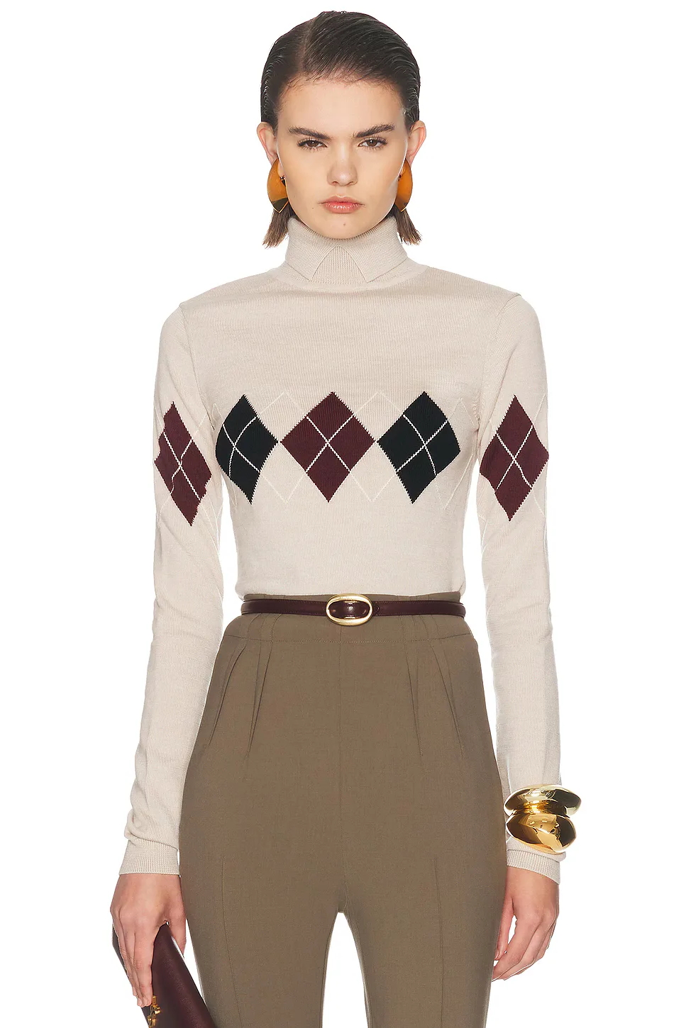 Argyle Knit Turtleneck Sweater