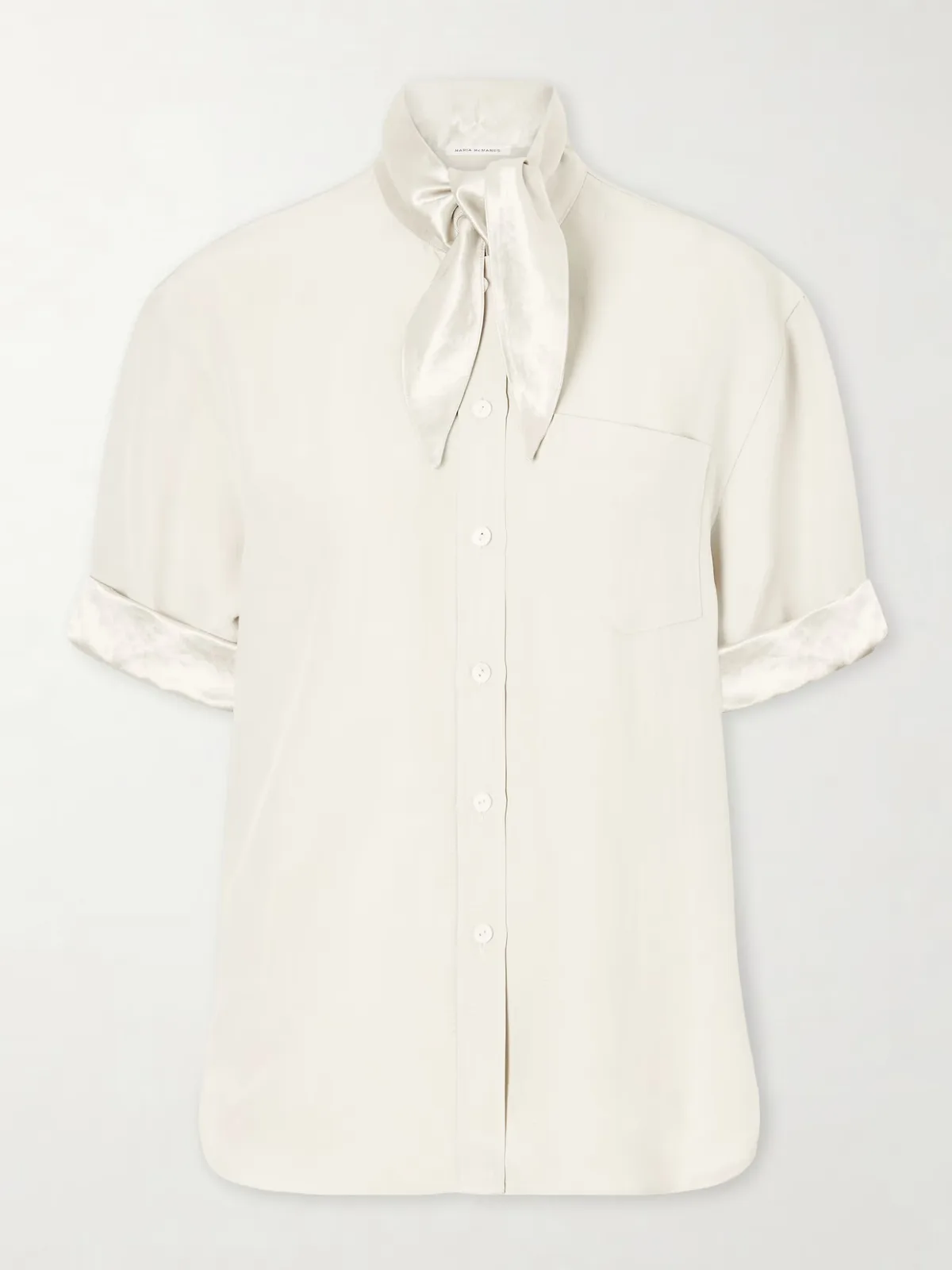 - Tie-detailed Sateen-trimmed Crepe Shirt -