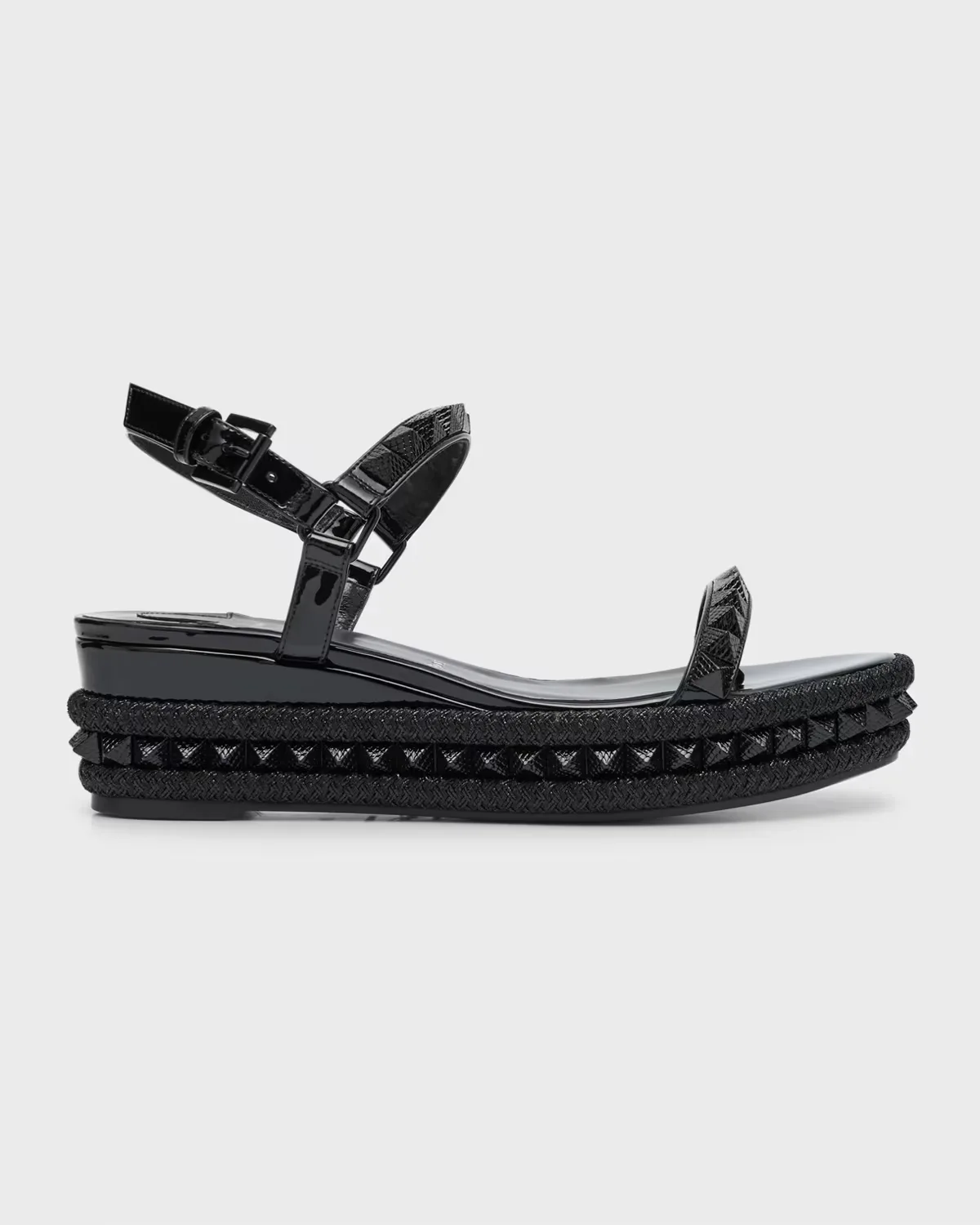 60mm Pyraclou Patent Spike Wedge Sandals by Christian Louboutin