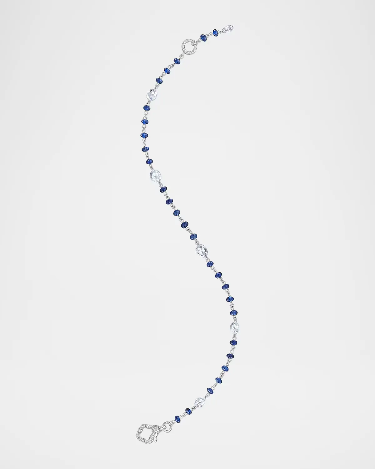 18K White Gold Diamond and Blue Sapphire Chain Bracelet by 64 Facets
