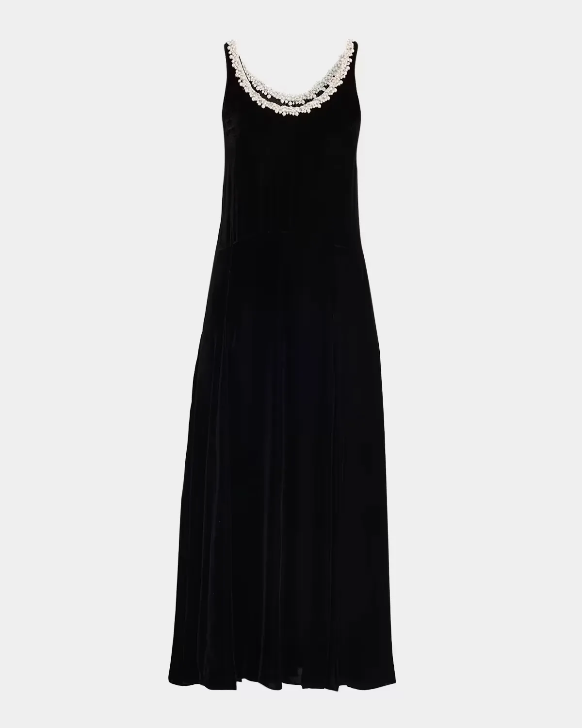 Pearly Beaded Scoop-Neck Velvet Midi Dress