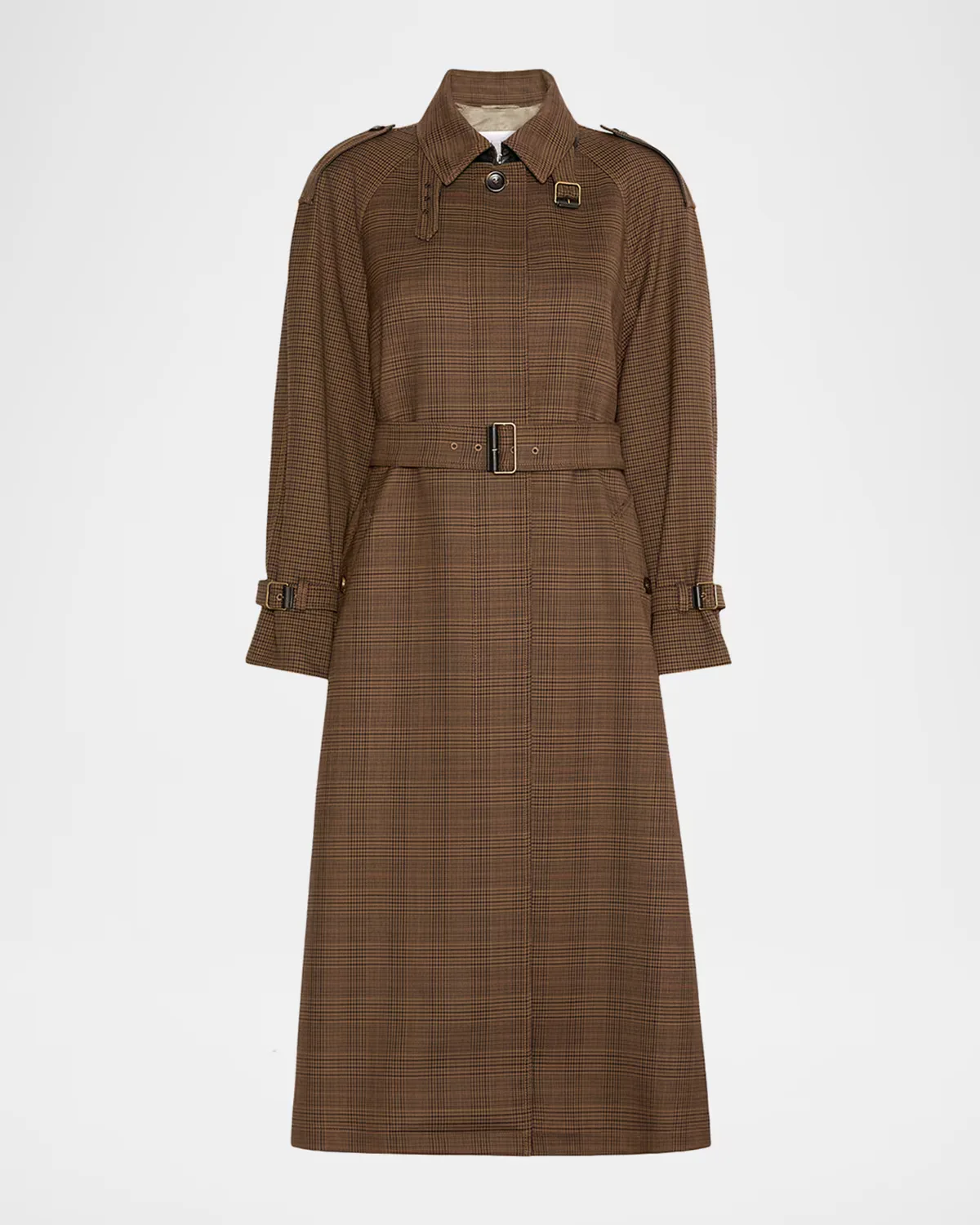 Prince of Whales Wool Belted Long Trench