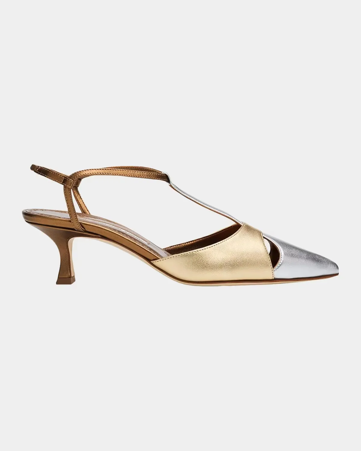 50mm Turgimod Metallic Leather T-Strap Pumps by Manolo Blahnik