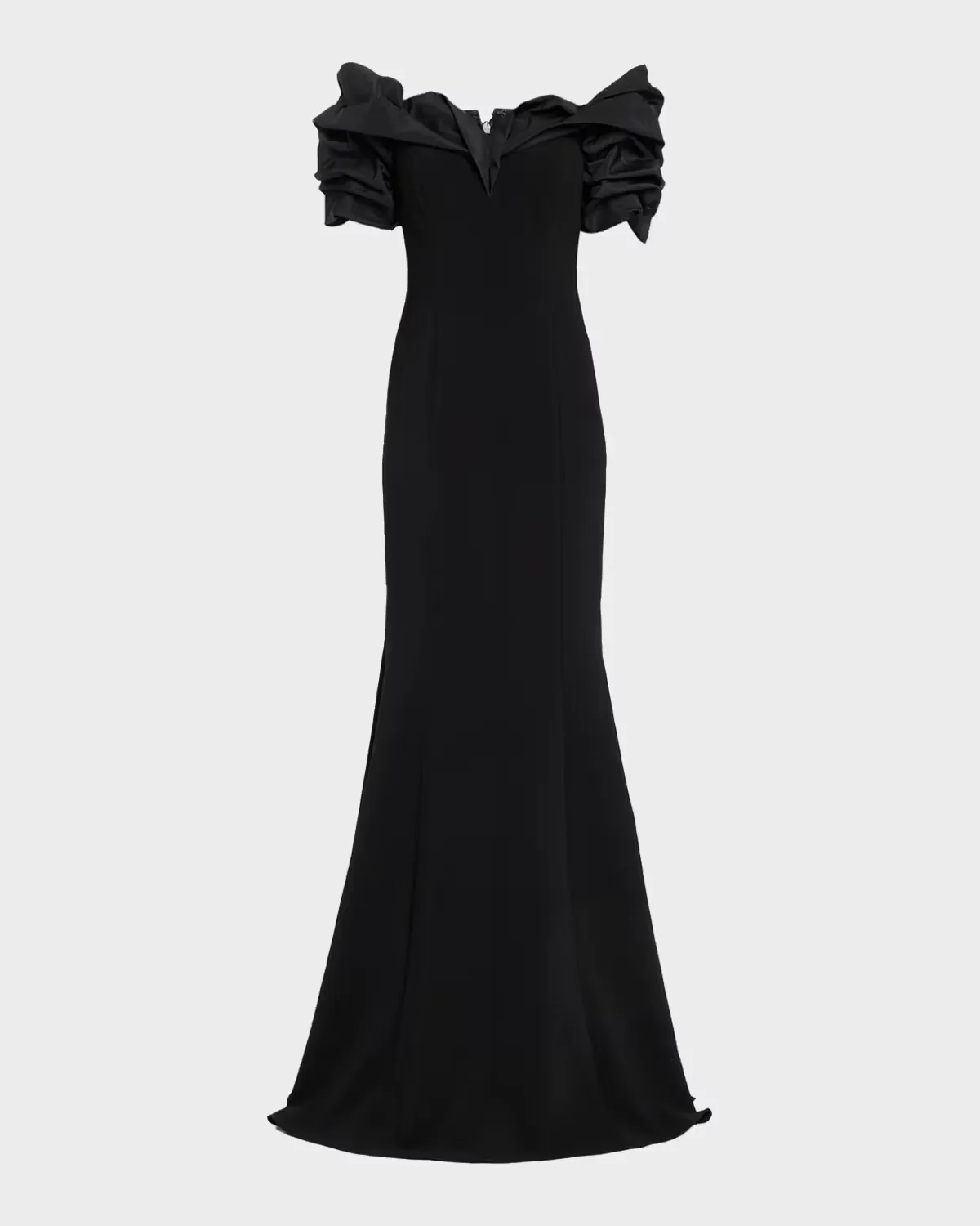 Taffeta-Trim Crepe Mermaid Gown