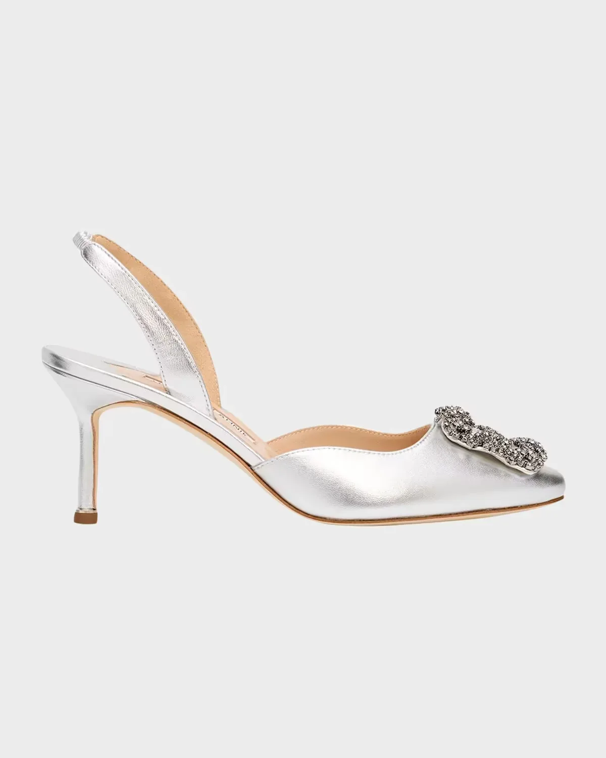 70mm Hangisli Metallic Leather Slingback Pumps with Crystal Buckle by Manolo Blahnik