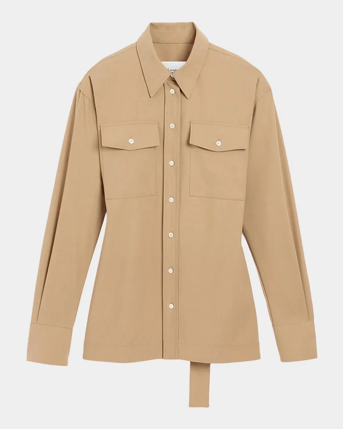 Balloon-Sleeve Fitted Wool Button-Down Shirt